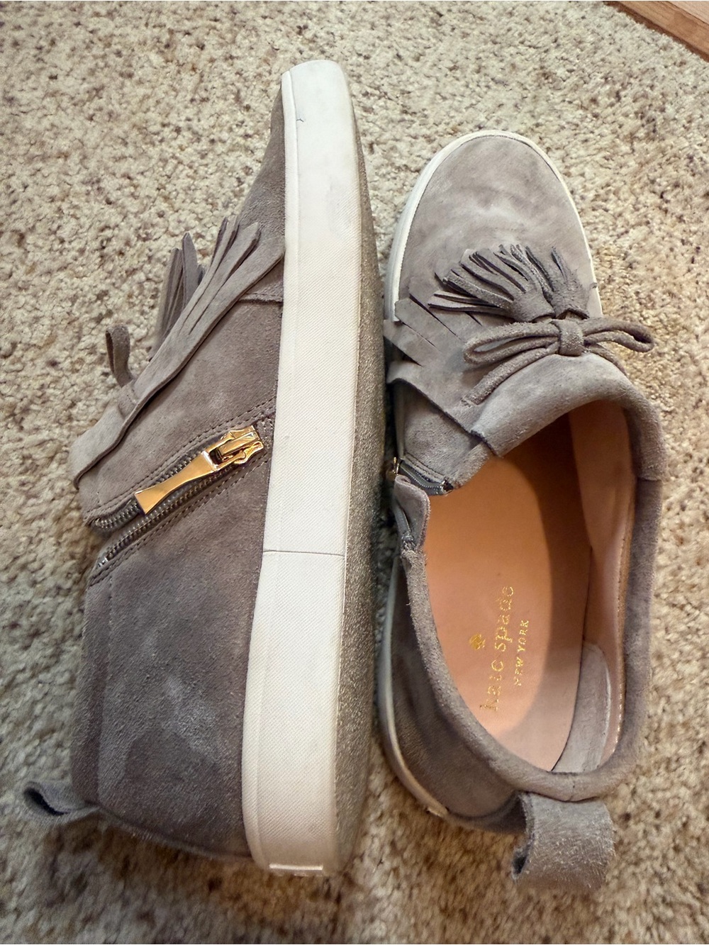 kate spade Gray Suede Tassel Slip-On Sneakers